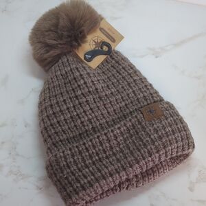 Women's Brown Knit Pom-Pom Beanie
